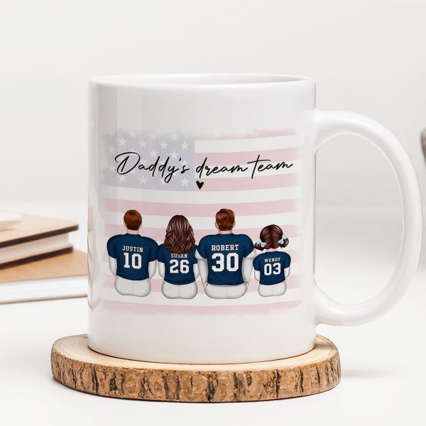 Daddy's Team Football Family Sitting Personalized Mug, Father's Day Gift For Dad, Grandpa, Husband