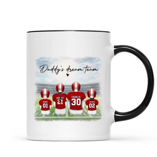 Daddy's Team Football Family Sitting Personalized Mug, Father's Day Gift For Dad, Grandpa, Husband