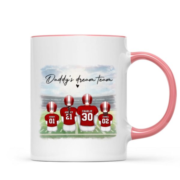 Daddy's Team Football Family Sitting Personalized Mug, Father's Day Gift For Dad, Grandpa, Husband