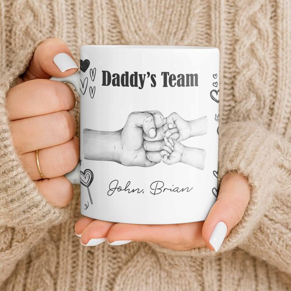 Daddy's Team Hand Holding Design - Personalized Custom Coffee Mug - DAD276_MG Daddy's Team Hand Holding Design - Personalized Custom Coffee Mug - DAD276_MG