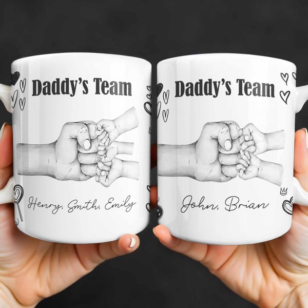 Daddy's Team Hand Holding Design - Personalized Custom Coffee Mug - DAD276_MG Daddy's Team Hand Holding Design - Personalized Custom Coffee Mug - DAD276_MG