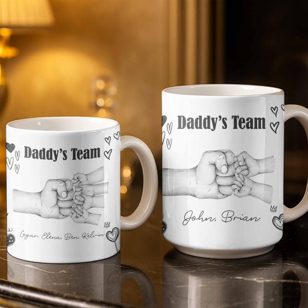 Daddy's Team Hand Holding Design - Personalized Custom Coffee Mug - DAD276_MG Daddy's Team Hand Holding Design - Personalized Custom Coffee Mug - DAD276_MG