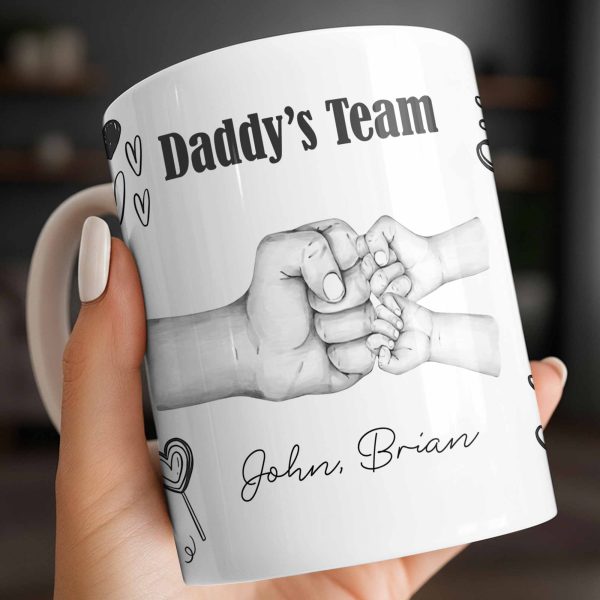 Daddy's Team Hand Holding Design - Personalized Custom Coffee Mug - DAD276_MG Daddy's Team Hand Holding Design - Personalized Custom Coffee Mug - DAD276_MG