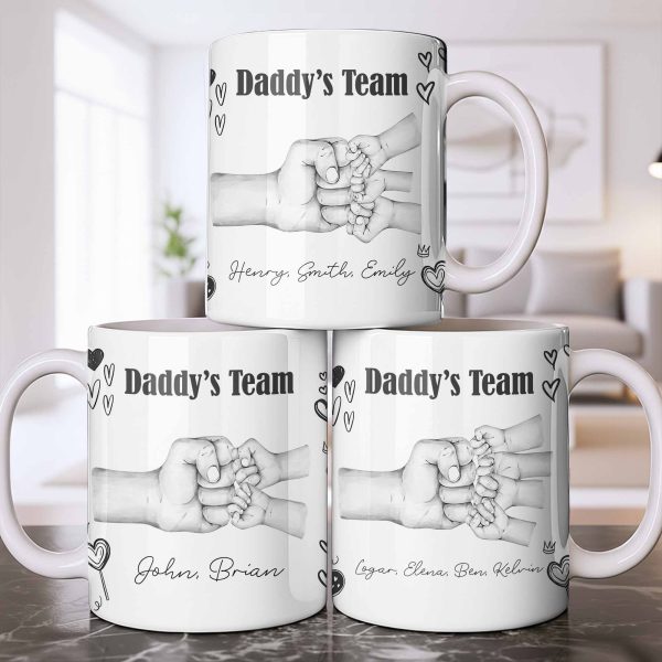 Daddy's Team Hand Holding Design - Personalized Custom Coffee Mug - DAD276_MG Daddy's Team Hand Holding Design - Personalized Custom Coffee Mug - DAD276_MG