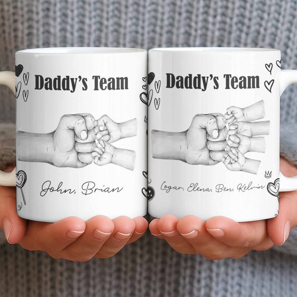 Daddy's Team Hand Holding Design - Personalized Custom Coffee Mug - DAD276_MG Daddy's Team Hand Holding Design - Personalized Custom Coffee Mug - DAD276_MG