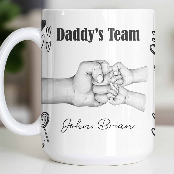 Daddy's Team Hand Holding Design - Personalized Custom Coffee Mug - DAD276_MG Daddy's Team Hand Holding Design - Personalized Custom Coffee Mug - DAD276_MG