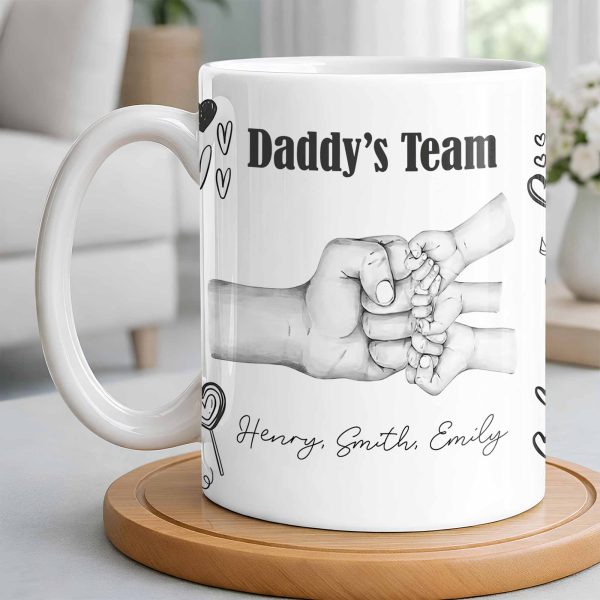 Daddy's Team Hand Holding Design - Personalized Custom Coffee Mug - DAD276_MG Daddy's Team Hand Holding Design - Personalized Custom Coffee Mug - DAD276_MG