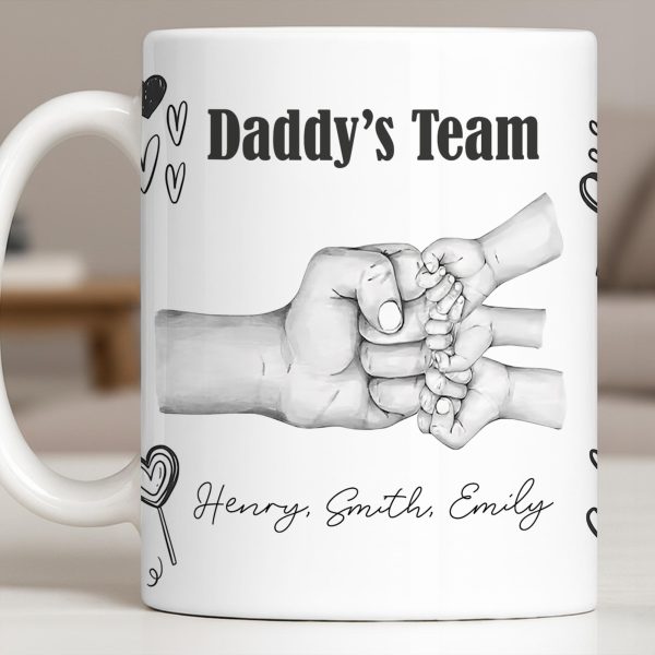 Daddy's Team Hand Holding Design - Personalized Custom Coffee Mug - DAD276_MG Daddy's Team Hand Holding Design - Personalized Custom Coffee Mug - DAD276_MG