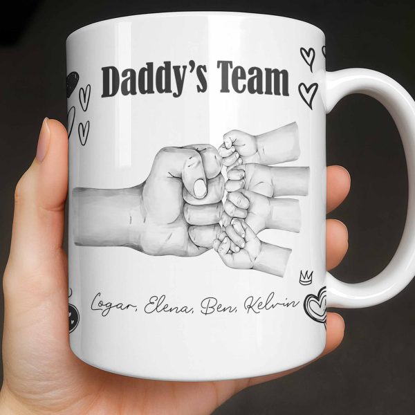 Daddy's Team Hand Holding Design - Personalized Custom Coffee Mug - DAD276_MG Daddy's Team Hand Holding Design - Personalized Custom Coffee Mug - DAD276_MG