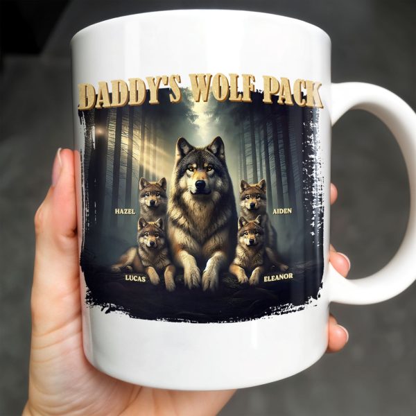 Daddy's Wolf Pack Featuring Wolves In Forest - Personalized Custom Coffee Mug - DAD208_MG Daddy's Wolf Pack Featuring Wolves In Forest - Personalized Custom Coffee Mug - DAD208_MG
