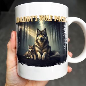 Daddy's Wolf Pack Featuring Wolves In Forest - Personalized Custom Coffee Mug - DAD208_MG