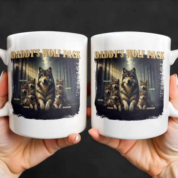 Daddy's Wolf Pack Featuring Wolves In Forest - Personalized Custom Coffee Mug - DAD208_MG Daddy's Wolf Pack Featuring Wolves In Forest - Personalized Custom Coffee Mug - DAD208_MG