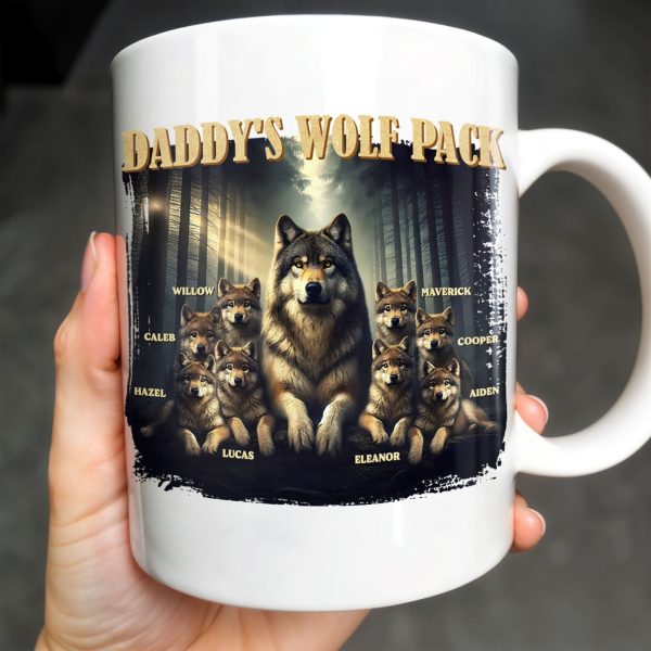 Daddy's Wolf Pack Featuring Wolves In Forest - Personalized Custom Coffee Mug - DAD208_MG Daddy's Wolf Pack Featuring Wolves In Forest - Personalized Custom Coffee Mug - DAD208_MG