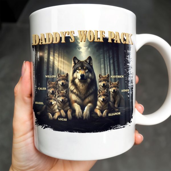 Daddy's Wolf Pack Featuring Wolves In Forest - Personalized Custom Coffee Mug - DAD208_MG Daddy's Wolf Pack Featuring Wolves In Forest - Personalized Custom Coffee Mug - DAD208_MG