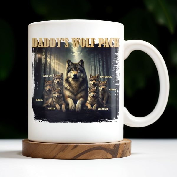Daddy's Wolf Pack Featuring Wolves In Forest - Personalized Custom Coffee Mug - DAD208_MG Daddy's Wolf Pack Featuring Wolves In Forest - Personalized Custom Coffee Mug - DAD208_MG