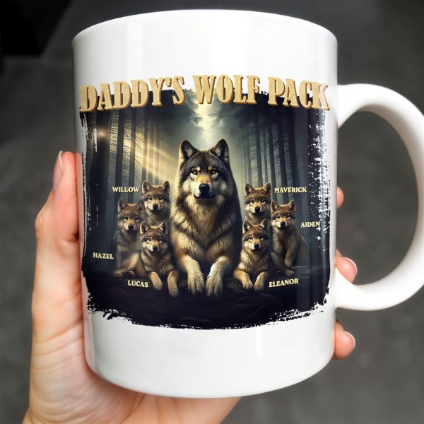 Daddy's Wolf Pack Featuring Wolves In Forest - Personalized Custom Coffee Mug - DAD208_MG Daddy's Wolf Pack Featuring Wolves In Forest - Personalized Custom Coffee Mug - DAD208_MG