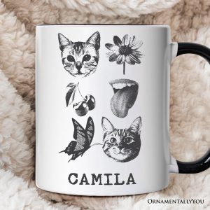 Dangerous Elements Grunge Tattoo Style Personalized Mug, Photocopy Stipple Collage Art Gift with Custom Name