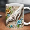 Daughter Son Holding Mother Hand Personalized 3D Effect Mug, Gift for Mom, Grandma