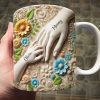 Daughter Son Holding Mother Hand Personalized 3D Effect Mug, Gift for Mom, Grandma