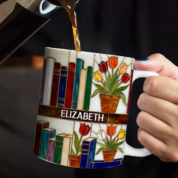 Daydreaming About Books & Tulips - Personalized White Edge-to-Edge Mug - Gift For Her, Book Lovers HH01 Daydreaming About Books & Tulips - Personalized White Edge-to-Edge Mug - Gift For Her, Book Lovers HH01