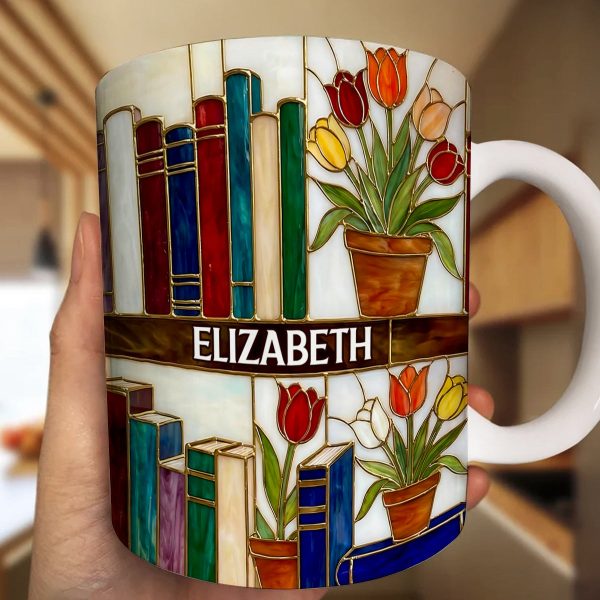Daydreaming About Books & Tulips - Personalized White Edge-to-Edge Mug - Gift For Her, Book Lovers HH01 Daydreaming About Books & Tulips - Personalized White Edge-to-Edge Mug - Gift For Her, Book Lovers HH01