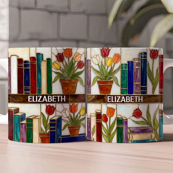 Daydreaming About Books & Tulips - Personalized White Edge-to-Edge Mug - Gift For Her, Book Lovers HH01 Daydreaming About Books & Tulips - Personalized White Edge-to-Edge Mug - Gift For Her, Book Lovers HH01