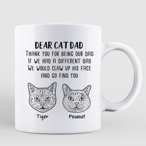 Dear Cat Dad Cat Head Outline Personalized Mug Dear Cat Dad Cat Head Outline Personalized Mug