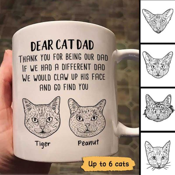 Dear Cat Dad Cat Head Outline Personalized Mug Dear Cat Dad Cat Head Outline Personalized Mug