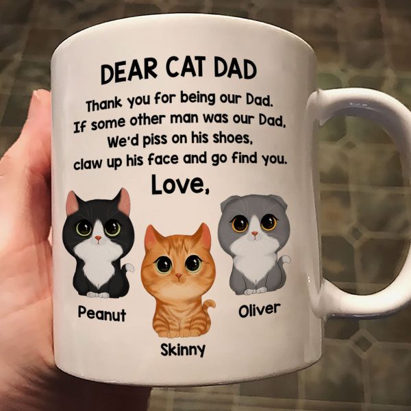 Dear Cat Dad Watercolor Cute Cats Father's Day Gift For Cat Dad Personalized Mug