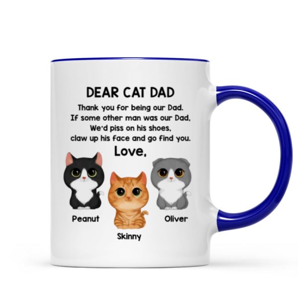 Dear Cat Dad Watercolor Cute Cats Father's Day Gift For Cat Dad Personalized Mug