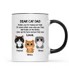 Dear Cat Dad Watercolor Cute Cats Father's Day Gift For Cat Dad Personalized Mug
