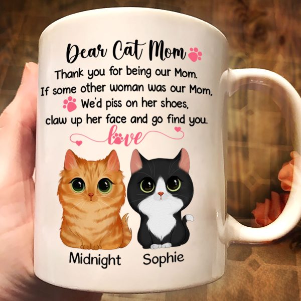 Dear Cat Mom Watercolor Cute Cats Personalized Mug