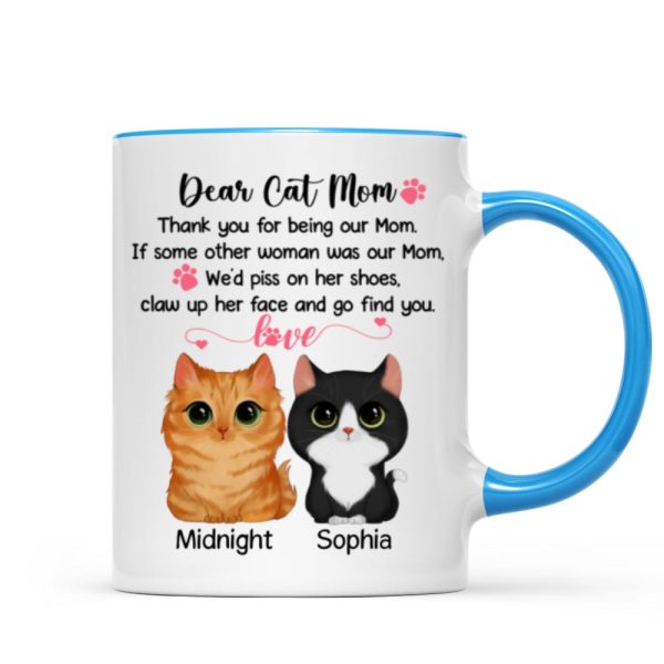 Dear Cat Mom Watercolor Cute Cats Personalized Mug