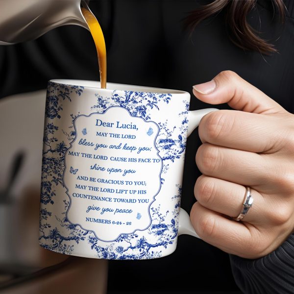 Dear Lucia, May The Lord Bless You And Keep You, Flowers And Religious Text - Personalized Custom Coffee Mug - FTH056_MG