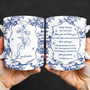 Dear Lucia, May The Lord Bless You And Keep You, Flowers And Religious Text - Personalized Custom Coffee Mug - FTH056_MG