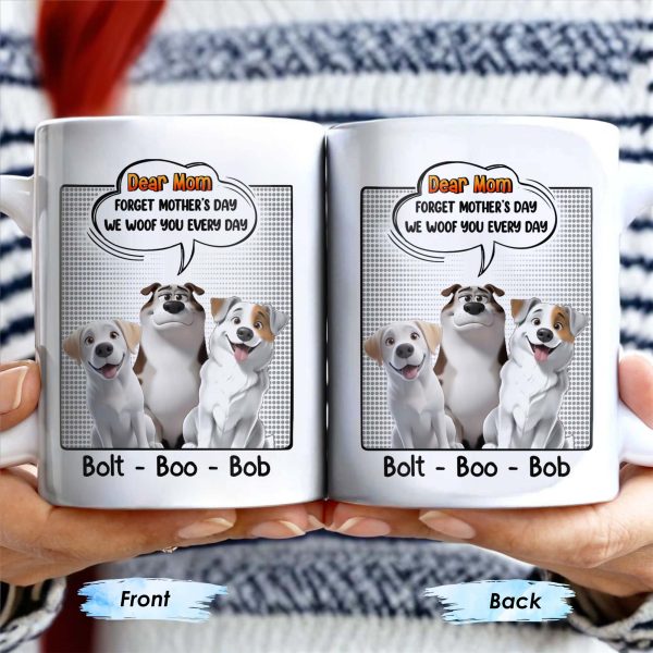 Dear Mom, Forget Mother's Day We Woof You Every Day, Dogs and Comic Speech Bubble - Personalized Custom Coffee Mug - DOG029_MG