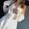 Deep Neck Draped Cut Long Sleeve Mini Dress Deep Neck Draped Cut Long Sleeve Mini Dress