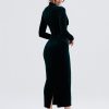 Deep Neck Velvet Long Sleeve Bodycon Midi Dress Deep Neck Velvet Long Sleeve Bodycon Midi Dress