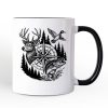 Deer Duck Fishing Hunting Personalized Mug, Camo Vintage Compass Outdoors Gift with Custom Name