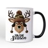 Deer Head Camo Hat Christmas Personalized Mug, Imitation Latch Hook Yarn Cozy Hunting Season Gift with Custom Name Deer Head Camo Hat Christmas Personalized Mug, Imitation Latch Hook Yarn Cozy Hunting Season Gift with Custom Name