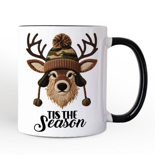 Deer Head Camo Hat Christmas Personalized Mug, Imitation Latch Hook Yarn Cozy Hunting Season Gift with Custom Name Deer Head Camo Hat Christmas Personalized Mug, Imitation Latch Hook Yarn Cozy Hunting Season Gift with Custom Name