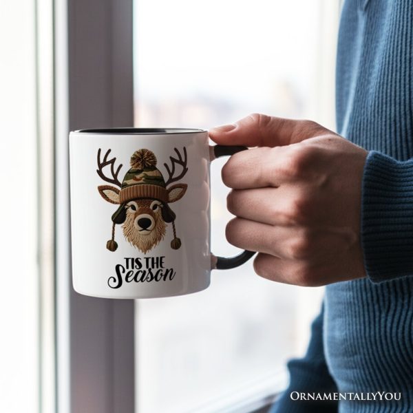 Deer Head Camo Hat Christmas Personalized Mug, Imitation Latch Hook Yarn Cozy Hunting Season Gift with Custom Name Deer Head Camo Hat Christmas Personalized Mug, Imitation Latch Hook Yarn Cozy Hunting Season Gift with Custom Name