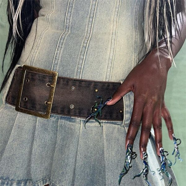 Denim Large Belt Design Tube Mini Dress