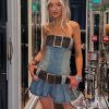 Denim Large Belt Design Tube Mini Dress