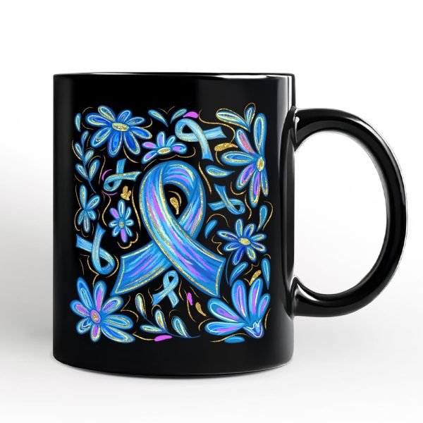 Diabetes Blue Ribbon Floral Personalized Mug, Awareness Support Gift with Custom Name Diabetes Blue Ribbon Floral Personalized Mug, Awareness Support Gift with Custom Name