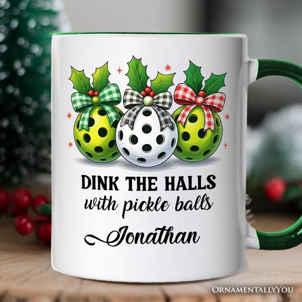 Dink The Halls with Pickle Balls Personalized Mug, Funny Christmas Gift with Custom Name Dink The Halls with Pickle Balls Personalized Mug, Funny Christmas Gift with Custom Name