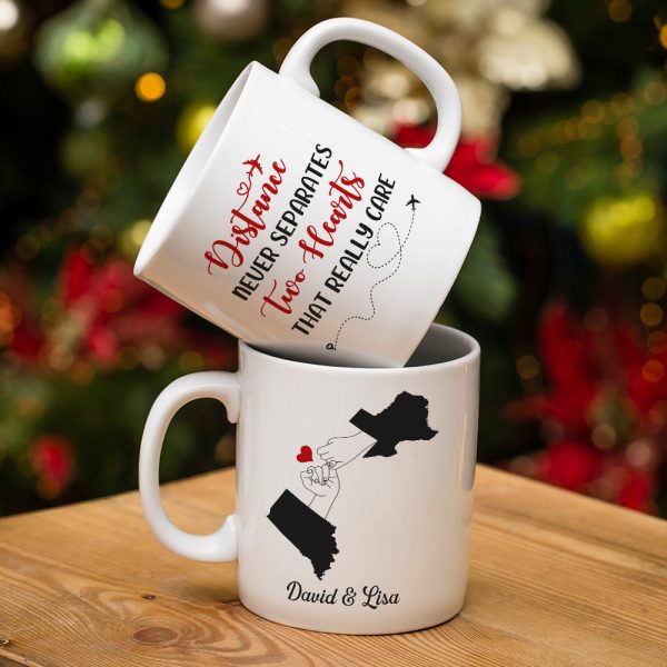 Distance Never Separates Two Hearts That Really Care Personalized Couple Mug, Gift For Couple