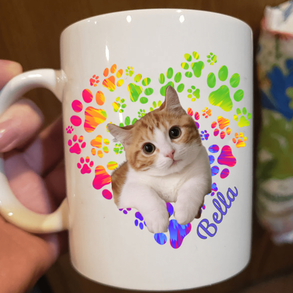 Dog Cat Heart Paw Print Tie Dye Photo Mug Dog Coffee Mug