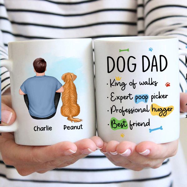 Dog Dad Back View Man & Sitting Dog Personalized Mug
