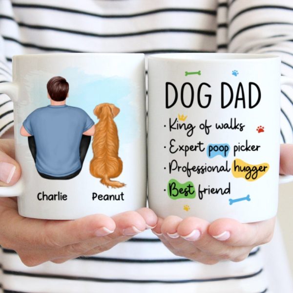 Dog Dad Back View Man & Sitting Dog Personalized Mug